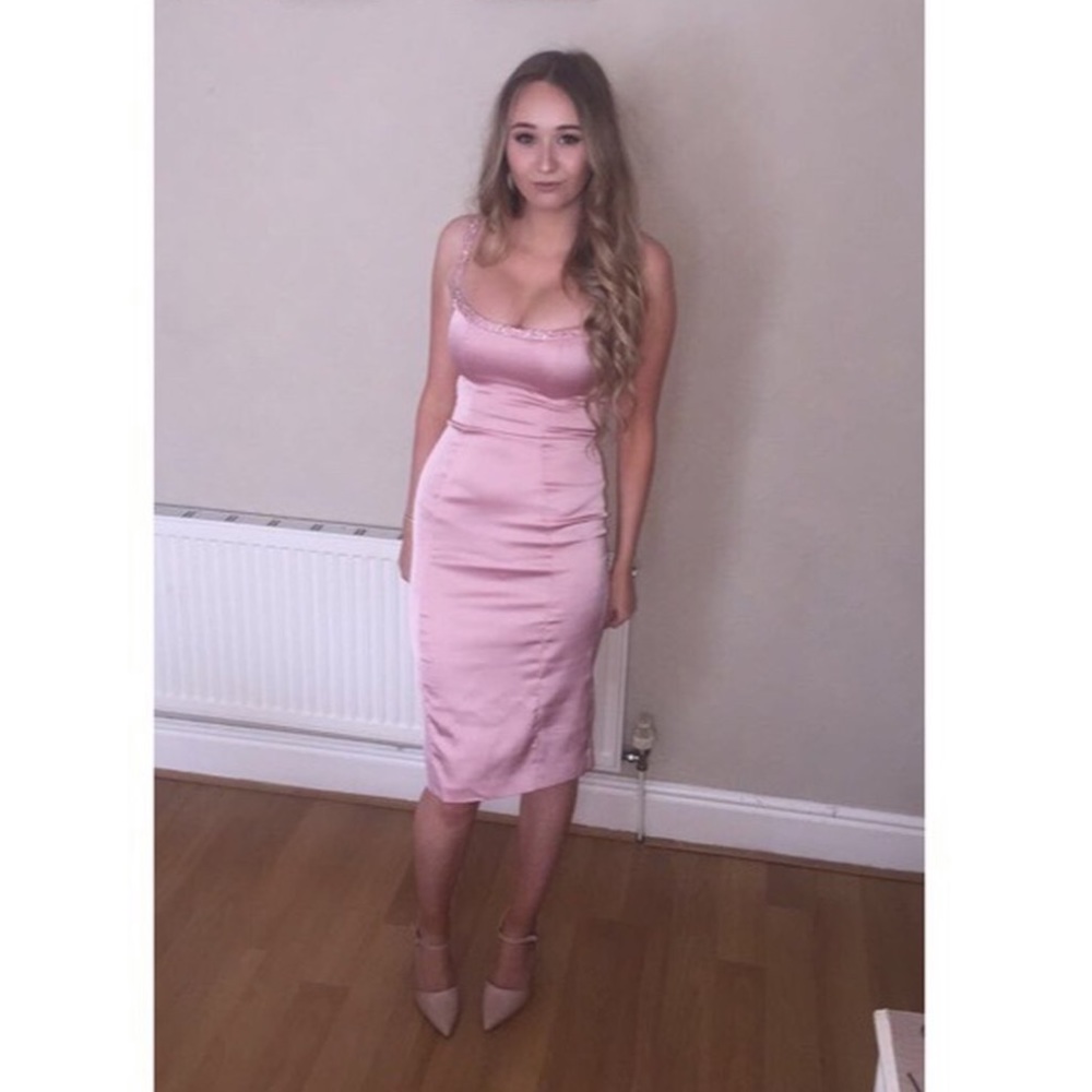 House of CB Camilla Pink Satin Dress with Hand Sewn Crystals - Picture 6 of 13